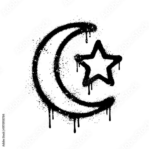 Moon And Star Graffiti Spray Paint Symbol On White Background