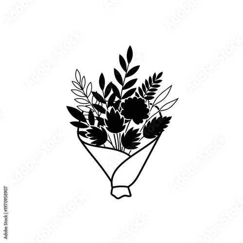 Bouquet of flowers wrapped in paper.