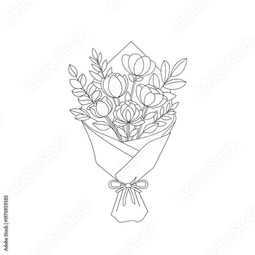 Bouquet of flowers wrapped in paper.