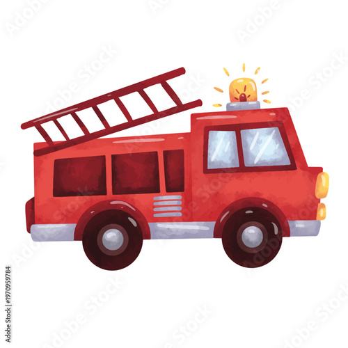 Fire truck vector illustration, hand drawn watercolor painting style, emergency vehicle vector image, fire truck clip art, clip art fire truck, firetruck clip art
