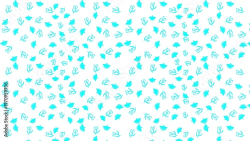 Tableau sur toile Seamless pattern featuring scattered cyan floral outline icons against white bac