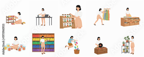 Flat Illustration of Woman Organizing Storage Space for Home Living Lifestyle