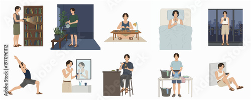 Flat Illustration Man in Different Daily Activities Lifestyle Collection