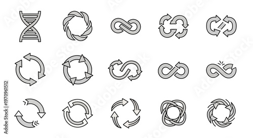 Cycle and Loop Icons Set: Infinity, Refresh, and Continuous Process Symbols Collection