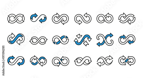 Infinity Loop Symbols with Arrows Vector Set - Endless Cycle Icons Collection