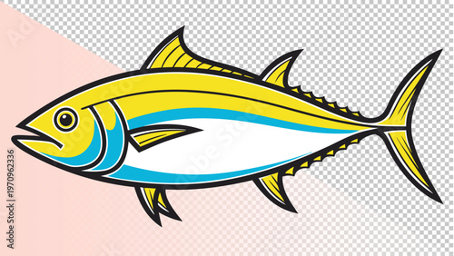 Stylized yellowfin tuna fish illustration with white background with sport fishing