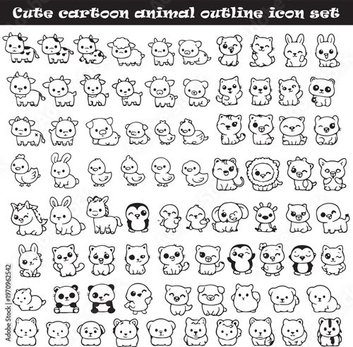 Cute Cartoon Animal Icons Set – Funny Animal Vector Collection
