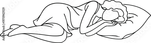 Continuous one line drawing of woman sleeping on memory foam. Vector illustration sleeper sleeper in profile.
