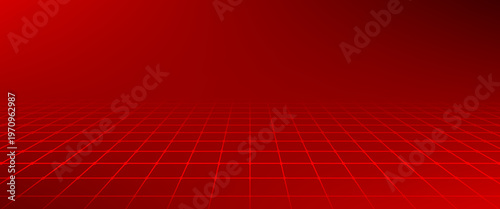 Abstract Red Perspective Grid Digital Background, Futuristic Cyberspace Wireframe Floor with Glowing Light for Technology, Gaming, and Data Visualization Design - Vector Illustration