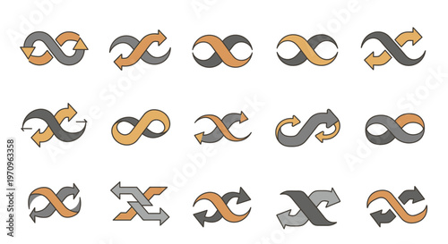 Infinity Symbols Collection with Arrows and Intertwined Loops