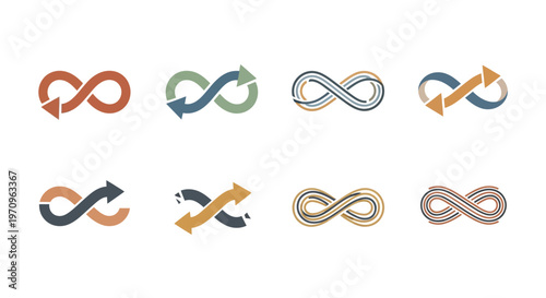 Infinity Symbols Collection with Arrows, Continuous Loops, and Textured Designs