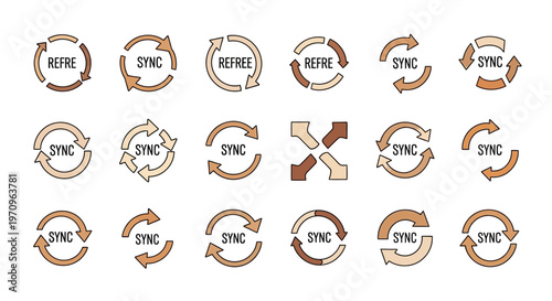Refresh and Sync Icons Set: Hand-Drawn Circular Arrows for Data Update and Synchronization