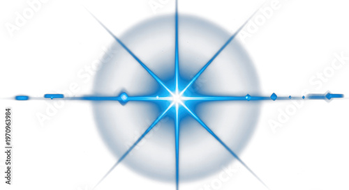 A sharp blue lens flare with a soft halo glows on a dark background.