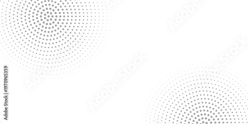 Abstract minimalist grey halftone dots pattern on white background with circular gradient effect and clean copy space for modern professional graphic design and corporate branding