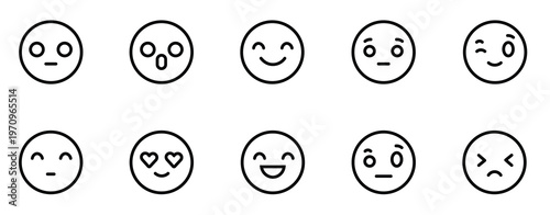 Emoticons set. Emoji faces collection. Emojis flat style. Happy and sad emoji. Line smiley face - stock vector.