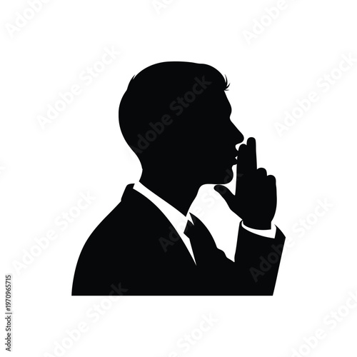 Man silhouette with finger on lips gesture.