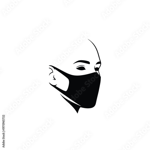 Minimalist Black and White Face Mask Illustration.