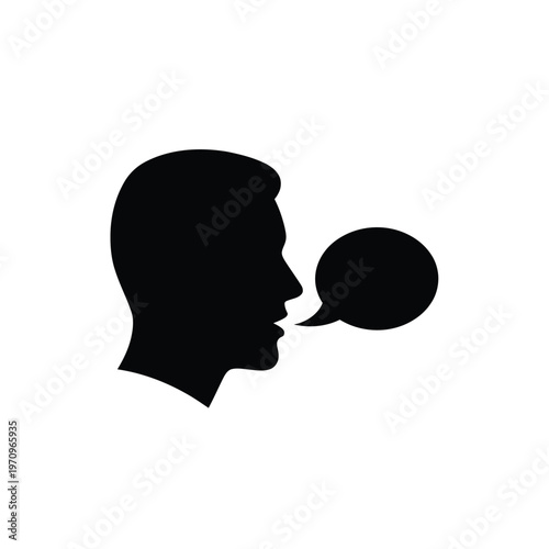 Silhouette of a speaking person with a speech bubble.