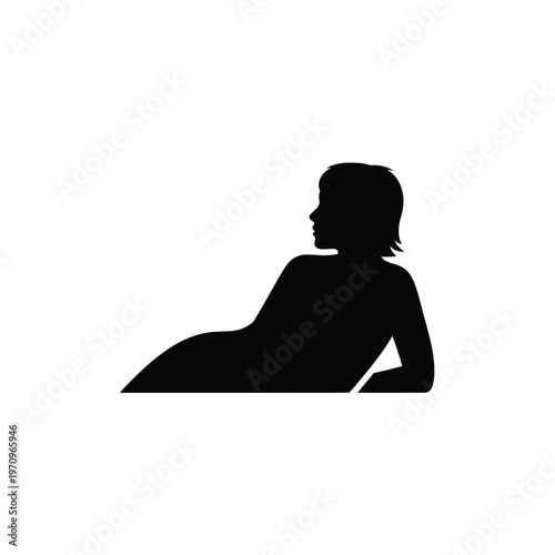 Silhouette of a woman lying down, looking to the side.