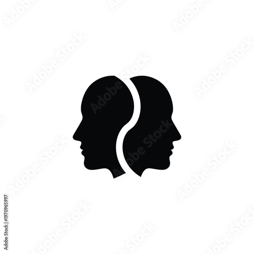 Two human heads facing opposite directions with a dividing line.