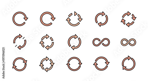 Refresh, Repeat, Cycle, and Infinity Arrow Icons Set. Modern Outline Symbols for Web and UI Design.