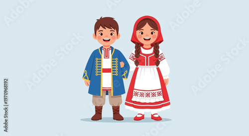 Children in Traditional Hungarian Folk Costumes