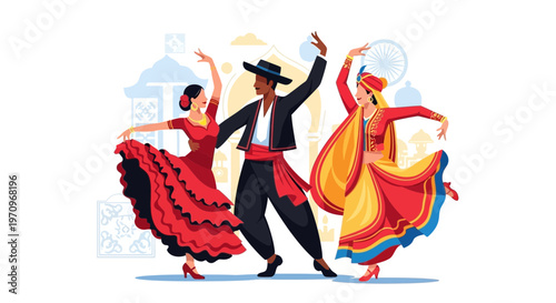 Diverse Dancers in Traditional Costumes Performing Together