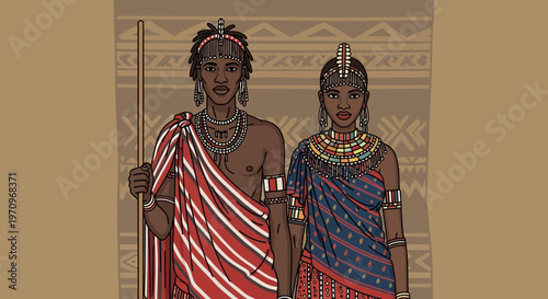 Maasai couple in traditional attire, Kenya