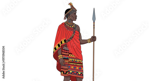 Maasai Warrior with Spear, Traditional Attire, Kenya