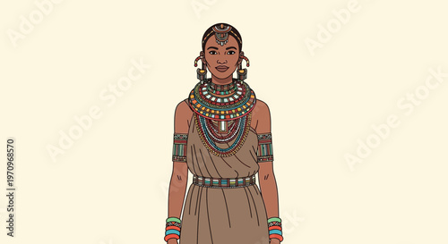 Maasai Woman in Traditional Attire, Vibrant Necklaces and Earrings, African Culture