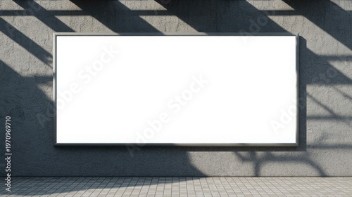 Blank Billboard Mockup: Large White Rectangular Sign on Gray Concrete Wall