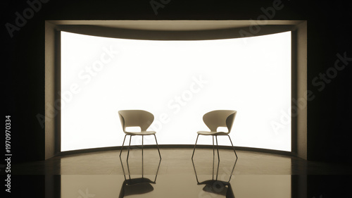 Minimalist Interior: Two Modern White Chairs in Contemporary Studio Setup