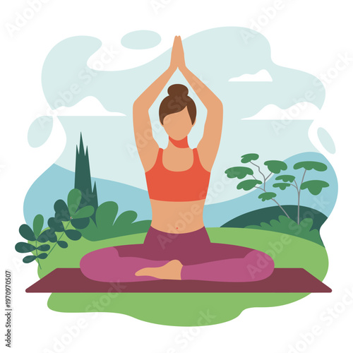 Woman sitting in lotus pose practicing yoga outdoors