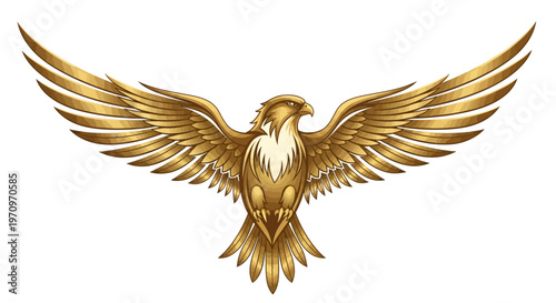 A majestic golden eagle with outstretched wings, symbolizing power and freedom, rendered in a detailed, graphic style.