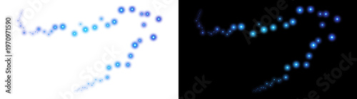 Abstract Blue Glowing Stars Trail with Transparent Background and Black Background