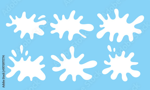 Water or milk puddle frame with wavy edges and splash shapes vector illustration set. Perfect for creative designs with water themes and borders that look nice with liquid drip effects.