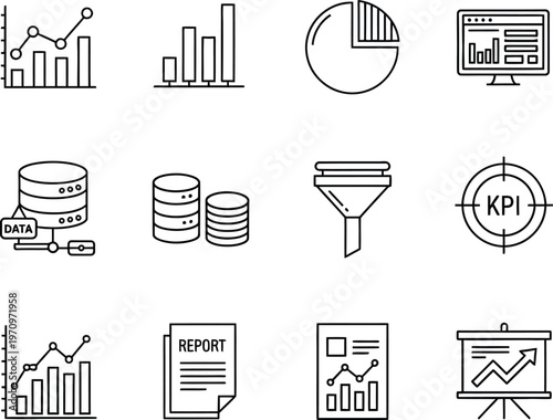 Analytics Chart Icon Set Thin Line Vector