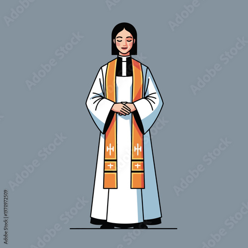 Woman Clergy in Vestments with Stole, Religious Service Attire