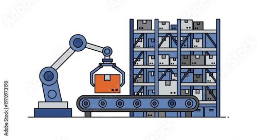 Industrial robotic arm with conveyor belt.