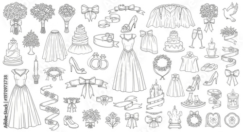 Collection of Hand-Drawn Wedding and Celebration Elements.