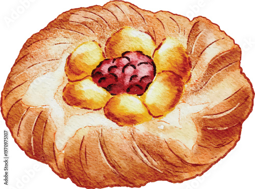 Watercolor Fruit Danish Pastry Illustration