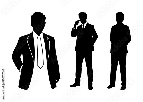 Executive manager icon set with solid black figure on white background featuring management, leadership, corporate symbols with minimalist and silhouette