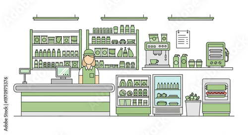 Woman working behind a store counter.