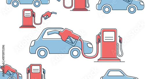 Cars refueling at gas stations.