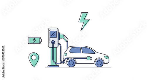 Electric car charging at station.