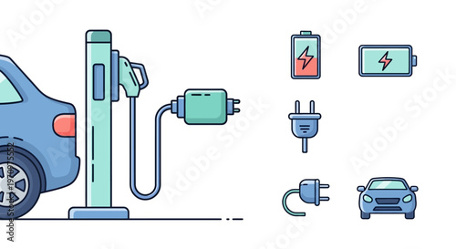 Electric Vehicle Charging Station Illustration.