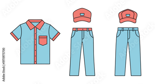 Cartoon blue uniform clothing set.