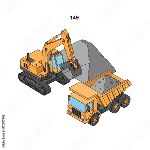Heavy Construction Equipment - Excavator Loading Dump Truck with Gravel.