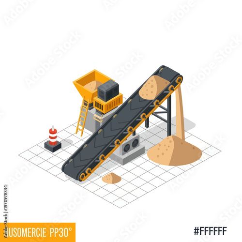 Industrial conveyor belt system for material processing and transport.