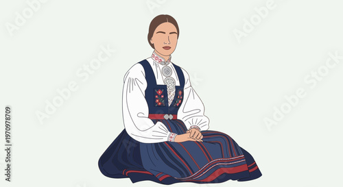 Woman in Traditional Norwegian Folk Costume Sitting